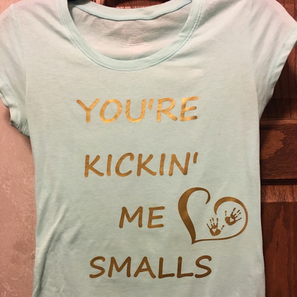 Small Women’s “Kickin’ Me” Maternity Funny T-shirt
